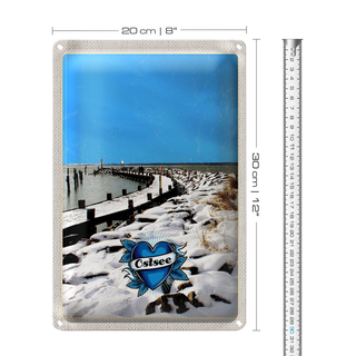 Blechschild Reise 20x30cm Ostsee Deutschland Schnee Winterzeit
