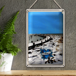 Blechschild Reise 20x30cm Ostsee Deutschland Schnee Winterzeit