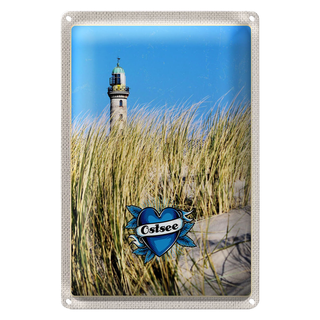 Blechschild Reise 20x30cm Ostsee Strand Sand Leuchtturm Urlaub
