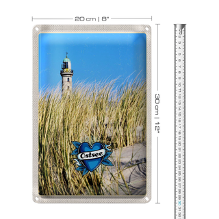 Blechschild Reise 20x30cm Ostsee Strand Sand Leuchtturm Urlaub