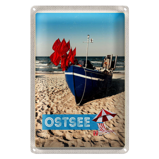 Blechschild Reise 20x30cm Ostsee Strand Boot Meer Sand  Urlaub