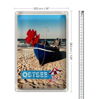 Blechschild Reise 20x30cm Ostsee Strand Boot Meer Sand  Urlaub