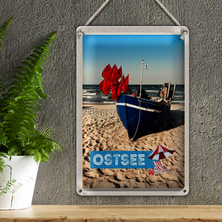 Blechschild Reise 20x30cm Ostsee Strand Boot Meer Sand  Urlaub