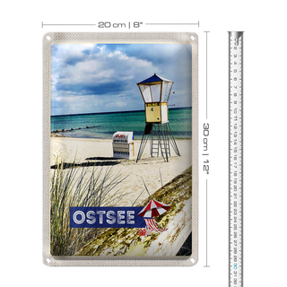 Blechschild Reise 20x30cm Ostsee Strand Rettungsschwimmer Urlaub