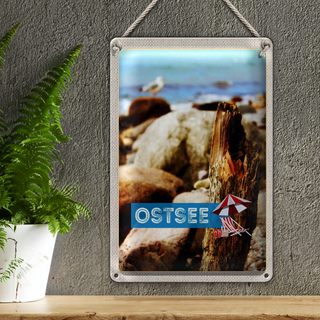 Blechschild Reise 20x30cm Ostsee Strand Steine Natur Meer Urlaub
