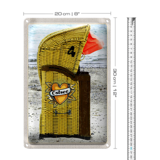 Blechschild Reise 20x30cm Ostsee gelb Küste Strand