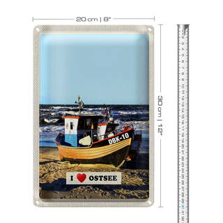 Blechschild Reise 20x30cm Ostsee Deutschland Boot Wellen Meer