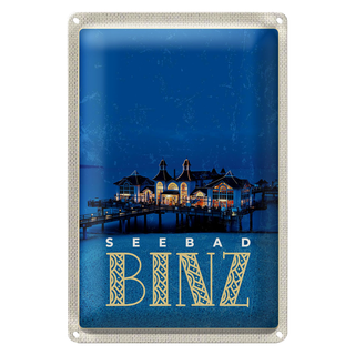 Blechschild Reise 20x30cm Binz Seebad Haus Meer Abend Urlaub