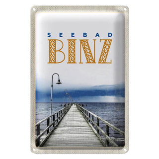 Blechschild Reise 20x30cm Seebad Binz Meer Strand Ebbe und Flut