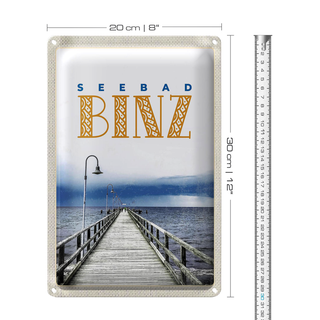 Blechschild Reise 20x30cm Seebad Binz Meer Strand Ebbe und Flut