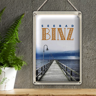 Blechschild Reise 20x30cm Seebad Binz Meer Strand Ebbe und Flut