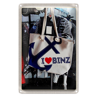 Blechschild Reise 20x30cm Binz Deutschland Anker Tasche weiß