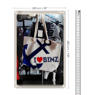 Blechschild Reise 20x30cm Binz Deutschland Anker Tasche weiß