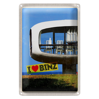 Blechschild Reise 20x30cm Binz Deutschland Gebäude Stühle Tisch