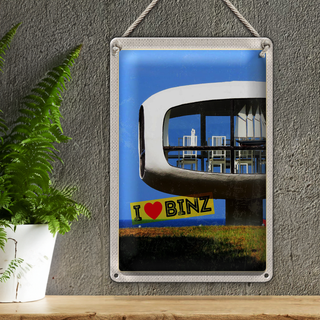 Blechschild Reise 20x30cm Binz Deutschland Gebäude Stühle Tisch