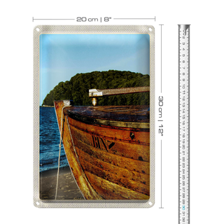 Blechschild Reise 20x30cm Binz Strand Meer Gebirge Wälder Boot