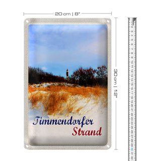 Blechschild Reise 20x30cm Timmendorfer Strand Leuchtturm rot