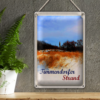 Blechschild Reise 20x30cm Timmendorfer Strand Leuchtturm rot