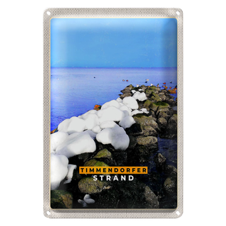 Blechschild Reise 20x30cm Timmendorfer Strand Steine Schnee Meer