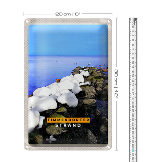 Blechschild Reise 20x30cm Timmendorfer Strand Steine Schnee Meer