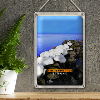 Blechschild Reise 20x30cm Timmendorfer Strand Steine Schnee Meer