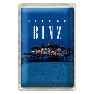 Blechschild Reise 20x30cm Seebad Binz Strandhaus Urlaub Abend