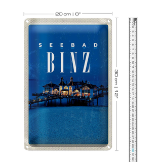 Blechschild Reise 20x30cm Seebad Binz Strandhaus Urlaub Abend