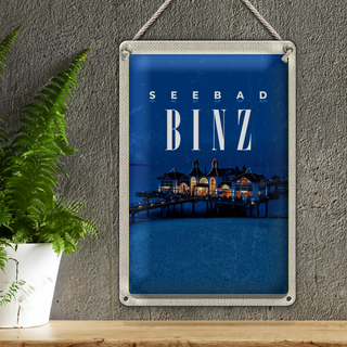 Blechschild Reise 20x30cm Seebad Binz Strandhaus Urlaub Abend