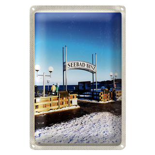Blechschild Reise 20x30cm Seebad Binz Schnee Winterzeit Meer