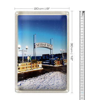Blechschild Reise 20x30cm Seebad Binz Schnee Winterzeit Meer