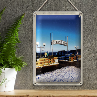 Blechschild Reise 20x30cm Seebad Binz Schnee Winterzeit Meer