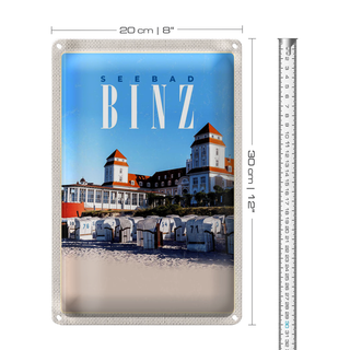 Blechschild Reise 20x30cm Seebad Binz Strandkörbe Strand Urlaub