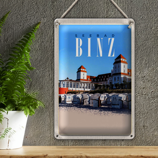 Blechschild Reise 20x30cm Seebad Binz Strandkörbe Strand Urlaub