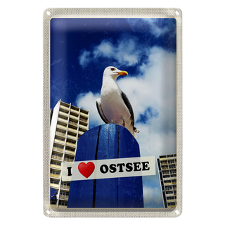 Blechschild Reise 20x30cm Ostsee Möwen Hochhaus Strand Urlaub
