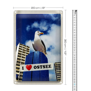 Blechschild Reise 20x30cm Ostsee Möwen Hochhaus Strand Urlaub