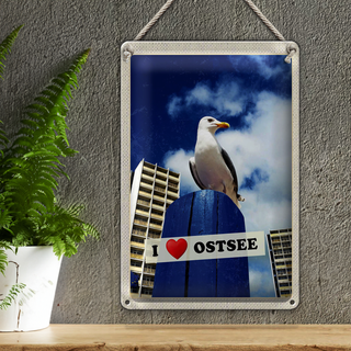 Blechschild Reise 20x30cm Ostsee Möwen Hochhaus Strand Urlaub