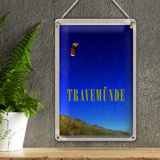 Blechschild Reise 20x30cm Travemünde Weide Natur Wiese Drachen