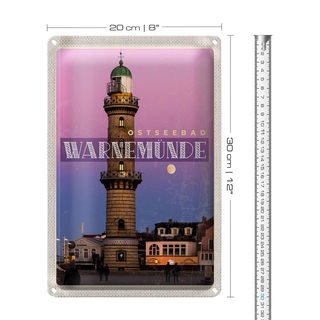 Blechschild Reise 20x30cm Travenmünde Strand Leuchtturm Urlaub