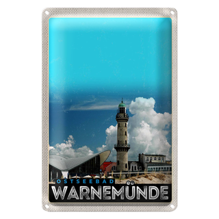 Blechschild Reise 20x30cm Ostseebad Warnemüde Leuchtturm Strand