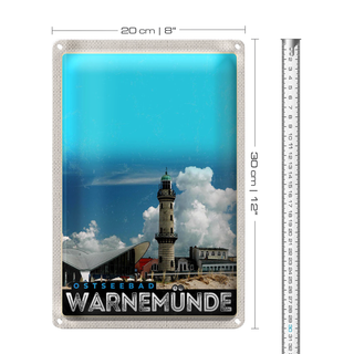 Blechschild Reise 20x30cm Ostseebad Warnemüde Leuchtturm Strand