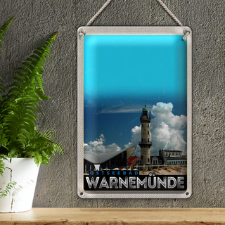 Blechschild Reise 20x30cm Ostseebad Warnemüde Leuchtturm Strand