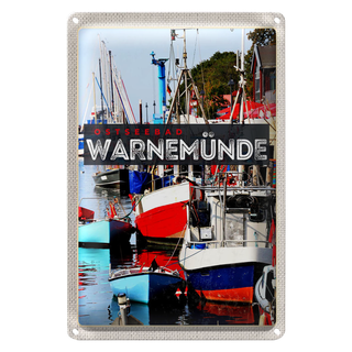 Blechschild Reise 20x30cm Warnemünde Ostseebad Schiffe Boot Meer