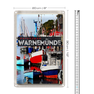 Blechschild Reise 20x30cm Warnemünde Ostseebad Schiffe Boot Meer