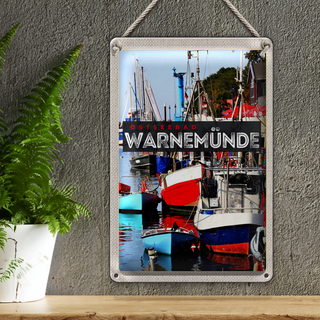 Blechschild Reise 20x30cm Warnemünde Ostseebad Schiffe Boot Meer
