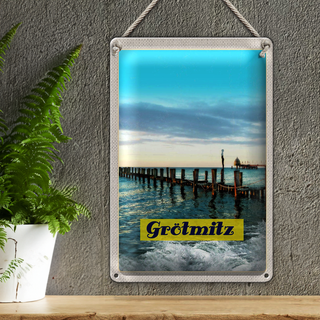 Blechschild Reise 20x30cm Grötmitz Meer Strand Urlaub Wellen