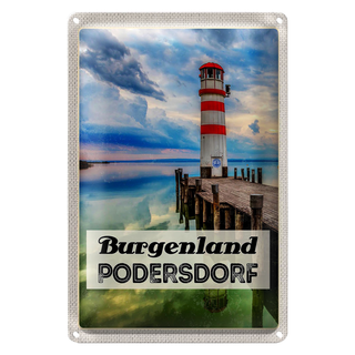 Blechschild Reise 20x30cm Purgenland Podersdorf Leuchtturm Meer