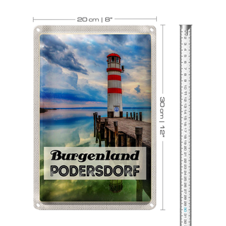 Blechschild Reise 20x30cm Purgenland Podersdorf Leuchtturm Meer