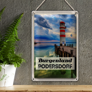 Blechschild Reise 20x30cm Purgenland Podersdorf Leuchtturm Meer