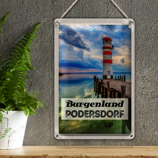 Blechschild Reise 20x30cm Purgenland Podersdorf Leuchtturm Meer