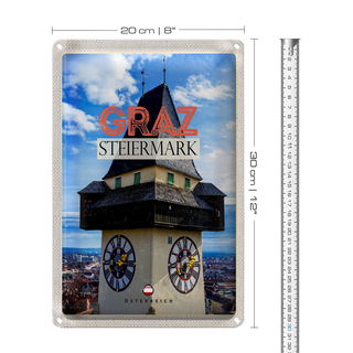 Blechschild Reise 20x30cm Graz Steiermatk Kirche Ausblick Stadt